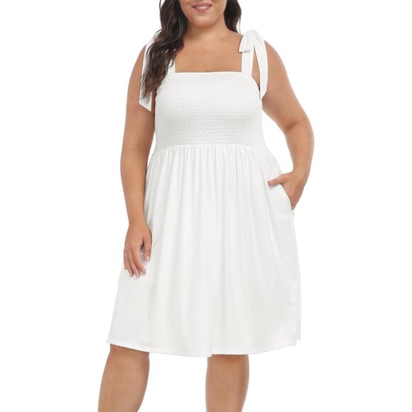 Plus Size Women's Romper Dress with Pockets Built-in Shorts Adjustable Straps - Picture 4 of 7